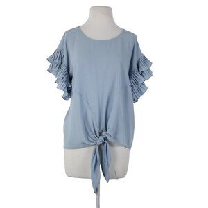 She Sky $74 Sz S Blue Ruffle Sleeves Tie Up Polyester Spandex Top